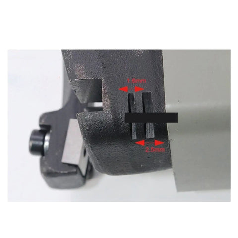 Close-up of the cutting blades on the Beast Mode 710W Heavy Duty Industrial Electric Shear for Steel Plates Cuts Soft Steel