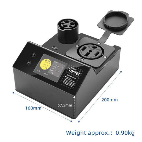 Real Deal Portable J1772 Electric Vehicle Charger Tester With Built In Resistive Load And Vehicle Simulator, compact design with LCD.