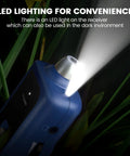 LED light on Underground Wire Locator And Cable Tester F02 Pro used in dark to locate buried wires, rechargeable tool