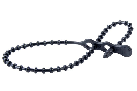 Close-up of Beaded Cable Tie Wrap 12 Inch Bead Tie System for Wire and Cord Management 70 lb Reusable Adjustable Black 40 Pack
