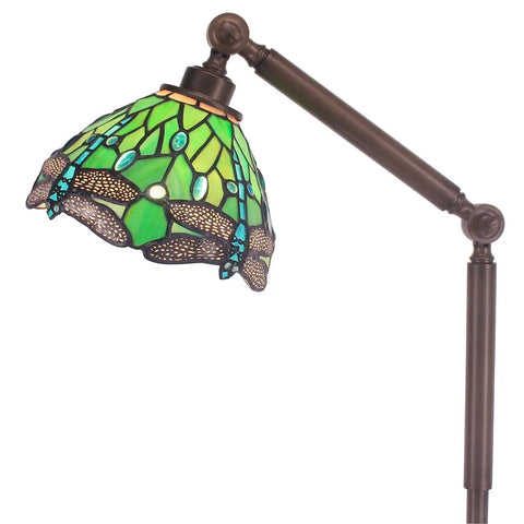 Tiffany Style Floor Lamp With Swivel Arm Stained Glass Dragonfly Green Reading Light 72 Inch Tall Torch Lamp detail view