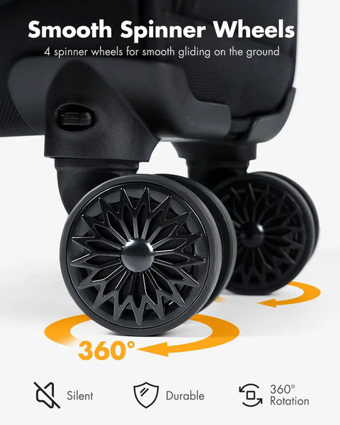 Smooth detachable spinner wheels of underseat carry on luggage 16 inch softside suitcase lightweight travel bag for men and women.