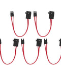 Heavy Duty Mini Blade Fuse Connector Holder 5 Pack 20 Amp Atm With 16 Awg Wire Extension showing 5 connectors with red wires.