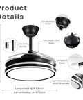 42 Inch Retractable Ceiling Fan With Lights And Remote For Home Use In Bedroom Living Room And Dining Area, product details