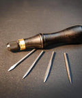 Leathercraft 4 In 1 Awl Tool Set With Interchangeable Blades For Leatherworking Includes Two Sizes Awl Blades Scratch Awl Lacing Fid