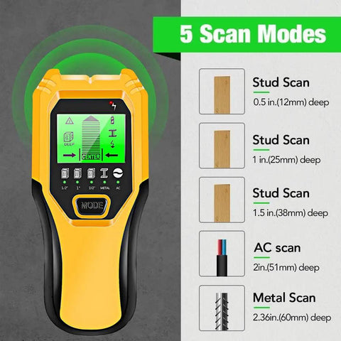 Pro Grade 5 In 1 Stud Finder Wall Scanner With Digital Hd Lcd Display And Clear Audio Alarm Dead Nuts Detection For Wood Studs Metal Pipes Live Ac Wires Rebar And Support Beams Rock Solid Performance For Every Renovation Task