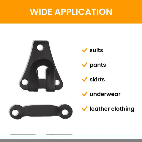 Heavy Duty Pant Hooks And Eyes Closure Kit For Clothing Repair Rock Solid Sewing Fasteners No Sweat Setup For Trousers Skirts And Dresses Nailed Fit Design 12 Pairs Black showing two versatile black fasteners for various clothing types.