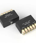 2-Way Speaker Selector Switch Box for A B Amplifier Setup with Banana Plugs, showing bidirectional 1-In-2-Out connectors.