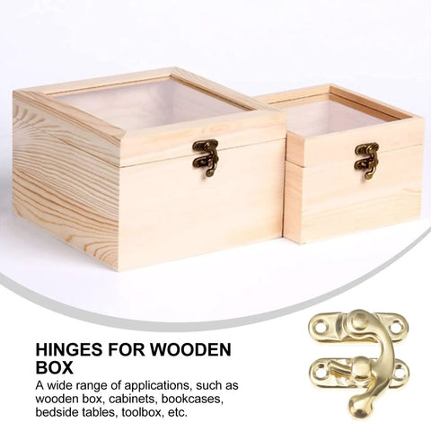 Gold Retro Mini Metal Hasp Decor DIY Kit For Wood Boxes And Suitcases, Swing Toggle Lock Hardware, shown on wood boxes