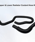 Front view of black rubber upper and lower radiator coolant hose kit for automotive cooling system