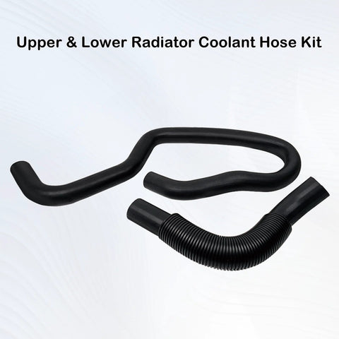 Front view of black rubber upper and lower radiator coolant hose kit for automotive cooling system