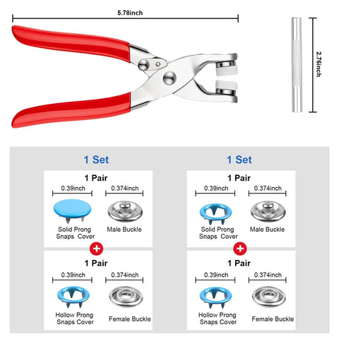 Dimensions of 9.5mm Metal Snap Button Kit Set For Sewing And DIY Fashion Projects Pro Grade Snaps With Ergonomic Pliers for Easy Install