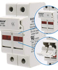 Heavy Duty 2 Pole DIN Rail Fuse Holder For Solar PV Systems, 30A At 1000V DC And 32A At 690V AC, RT18-32 10x38mm, LED indicator