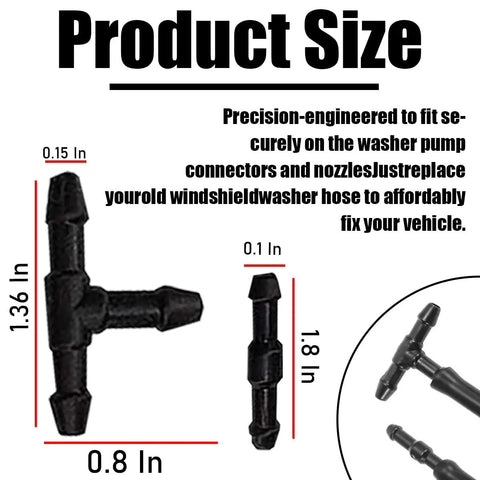 T-shaped connector dimensions for All In One Universal Windshield Washer Hose Kit With 4 Meter Tubing And 12 Connectors