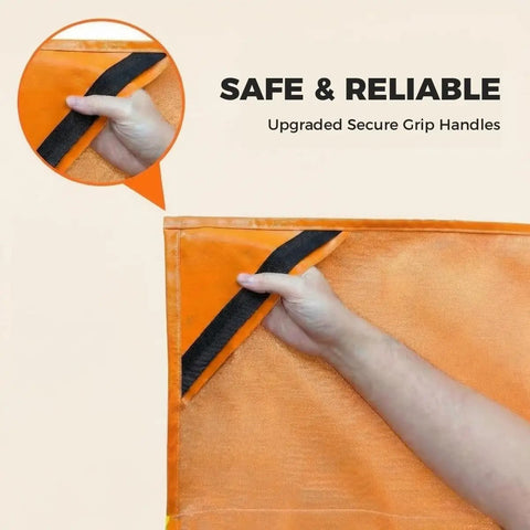 Close-up of secure grip handles on the Fireproof Cloak With Clear Visor 1200°F Heat Resistant Fire Escape Cape For Home Use No Itch Silicone Emergency Blanket.