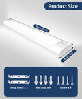 3ft LED Shop Light Fixture 30W Tube 3600 Lumens 4000K Neutral White Ceiling Light For Garage Closet Office Home Basement No Plug No Ground Wire Easy Install Durable Energy Efficient Bright Task Light dimensions with mounting hardware.