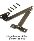 4 Pack Lid Folding Support Hinges With 16 Screws Bronze Finish Lid Stay Hinges for furniture, iron construction, close-up view.