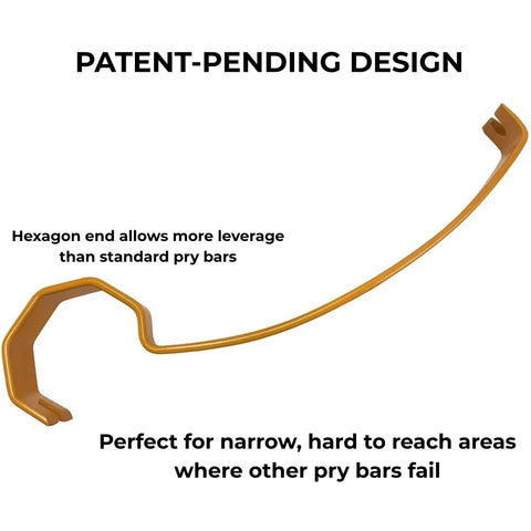 15 Inch Pry Bar With Patent Pending Hexagon Shaft For Tight Spaces, Heavy Duty Nail Puller And Trim Removal Tool with hexagon end