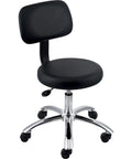 Pneumatic Height Stool With Backrest For Office Use, A Real Workhorse, 24 X 24 X 36 Inch Black, Chrome Base, 360 Swivel, Dual Wheel Casters