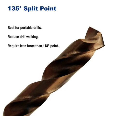 3/16 Inch Cobalt Steel Drill Bits M35 Pro Grade Jobber Length For Hard Metal And Stainless Steel, 135 Degree Split Point, 3-Flat Shank, 2-5/16 Inch Flute, 3-1/2 Inch Overall, Pack Of 12