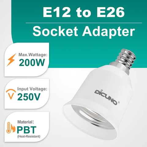 E12 To E26 Socket Adapter Kit Candelabra To Standard Base Converter For LED Bulbs 200W Max Heat Resistant 200 Degrees Celsius 110 To 250V 6 Pack No Hassle Install No Tools Required Universal Fit Durable Construction