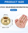 Six Pack Brass Ball Lamp Finials 6mm Ball Size M3 X 0.5 Thread Nut Caps for Lighting Fixtures in Gold Tone