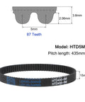 HTD5M 435 Pitch Timing Belt 87 Teeth 15mm Wide Closed Loop Synchronous Belt For Heavy Duty High Torque Drives Neoprene Rubber With Nylon Cord Reinforcement For Long Life, black