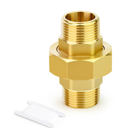 Brass Union 1/2 Npt Male To 1/2 Npt Male Pipe Fitting, Solid Brass, Corrosion Resistant, Industrial Use, Front View