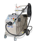 Heavy Duty Three Phase Industrial Steam Cleaner With Four Stainless Steel Boilers And Adjustable Pressure features hose and wheels.