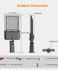 Dimensions and assembly components for the Beefy 240W LED Parking Lot Light With 60,000 Lumens Of 6000K Daylight, IP65 Waterproof