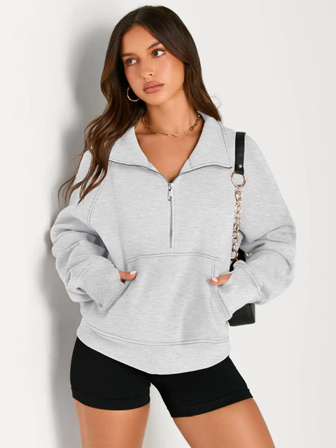 Women's Half Zip Fleece Pullover Sweatshirt Hoodie Cardigan For Cold Weather, Cozy Cotton Poly Blend With Soft Lining