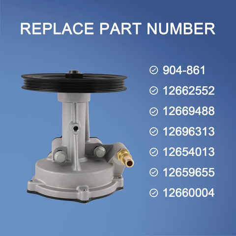 Automotive vacuum pump with black pulley on gray housing; compatible with Cadillac Escalade and GMC Sierra/Yukon models