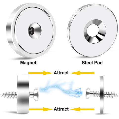 Heavy Duty Round Mounting Magnets With Screws 80 Lbs Hold 12 Pack Silver Neodymium Industrial with steel pad and screw