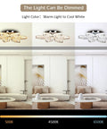 20 Inch Dimmable Modern Crystal Chandelier With LED Flower Design, K9 Crystal Pendant Ceiling Light shown in different light settings