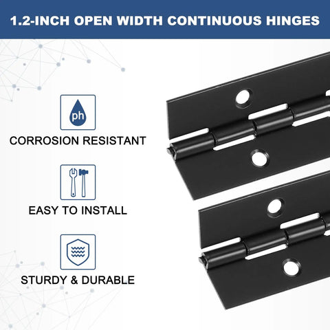 Top Shelf 18 Inch Piano Hinges, 4 Pack 304 Stainless Steel Continuous Door Hardware with corrosion resistant features.