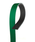 Fleet Runner Beefy Heavy Duty Micro V Serpentine Drive Belt for Extreme Temperatures shown at an angle with green overcord.
