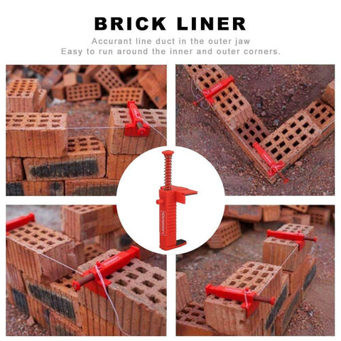 Two Piece Brick Line Puller Set With Leveling Wire Drawer Tool in use on red brickwork, showing positioning clips