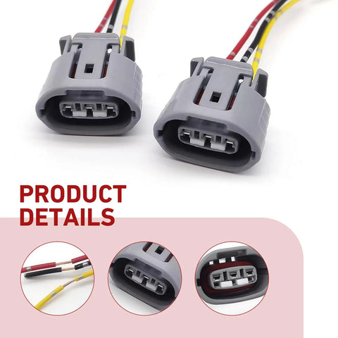 No Hassle Fix Straight Shot Three Wire Alternator Regulator Harness With Heavy Duty Waterproof Plug For Fast Drop In Install Compatible With Toyota Nissan Mazda Ford Dodge Gray Two Piece Set showing connectors and wires.