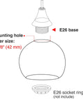 Diagram of 3 Pack Clear Glass Globes For Light Fixtures Replacement 5.9 Inch Diameter 1-5/8 Inch Fitter E26 fixture components