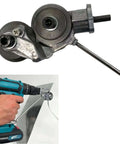 Metal Nibbler Drill Attachment for Fast Metal Cutting with Electric Shears DIY Plate Cutter in use with power drill on sheet metal
