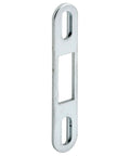 MP2097 Sliding Door Keeper in zinc plated steel with vertical adjustment for patio doors. Front view.