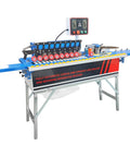 Knockout Automatic Woodworking Edge Bander For Curved And Straight Boards Dual Hot Melt Glue Adjustable Speed Auto Tape Break 110V equipped with rollers for smooth operation.