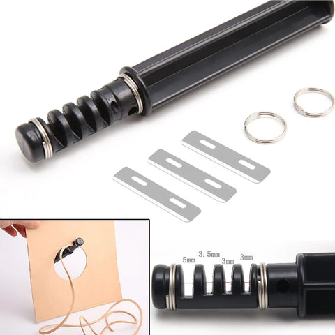 Leather Cord Knife Craft Kit With Three Replaceable Blades, Handy Leather Strip Cutter For Beginners And Pros shown in detail