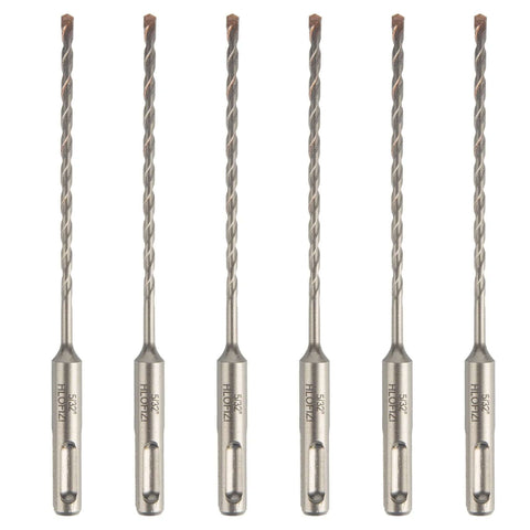 HLOFIZI 5/32 in x 6 in SDS-Plus hammer drill bits, carbide-tipped masonry bits, 6-pack, silver