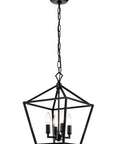 Renzo 4 Light Black Lantern Pendant Light Dimmable Adjustable Height Square Cage Hanging Fixture Rustic Chandelier For Dining Room Kitchen Island Foyer Entryway Modern Farmhouse Vibe Decor