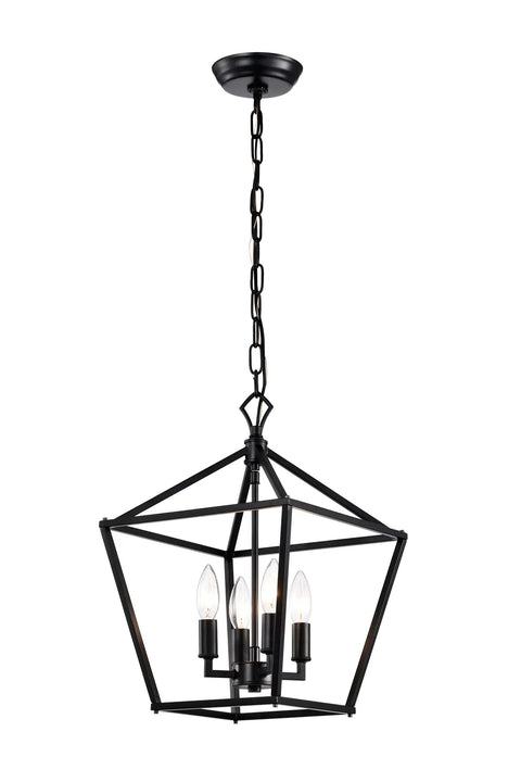 Renzo 4 Light Black Lantern Pendant Light Dimmable Adjustable Height Square Cage Hanging Fixture Rustic Chandelier For Dining Room Kitchen Island Foyer Entryway Modern Farmhouse Vibe Decor