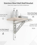 Beefy Heavy Duty L Shape Wall Shelf Bracket Made From 304 Stainless Steel For Kitchen Bathroom And Garage Shelving, holds toiletries