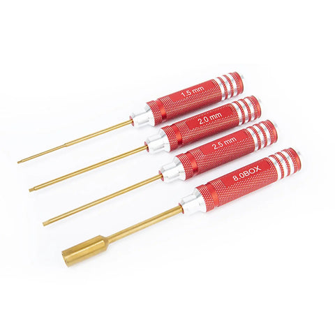 9 Piece RC FPV Pro Grade Tools Kit Hex Screwdriver Set With Allen Keys showing 1.5mm, 2.0mm, 2.5mm, 8.0mm tools