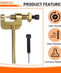 RZEOZU chain breaker tool, front view; brass clamp with screw for #35 T8F roller chain, includes pin tool