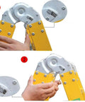 Using Multifunctional Folding Ladder Hinge Set 2 Pack For Home Cabinets And Furniture with yellow ladder and silver hinge close-up